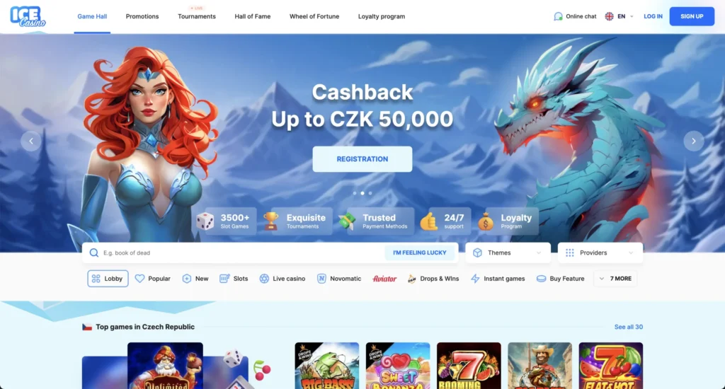 Ice Casino hlavní stránka
