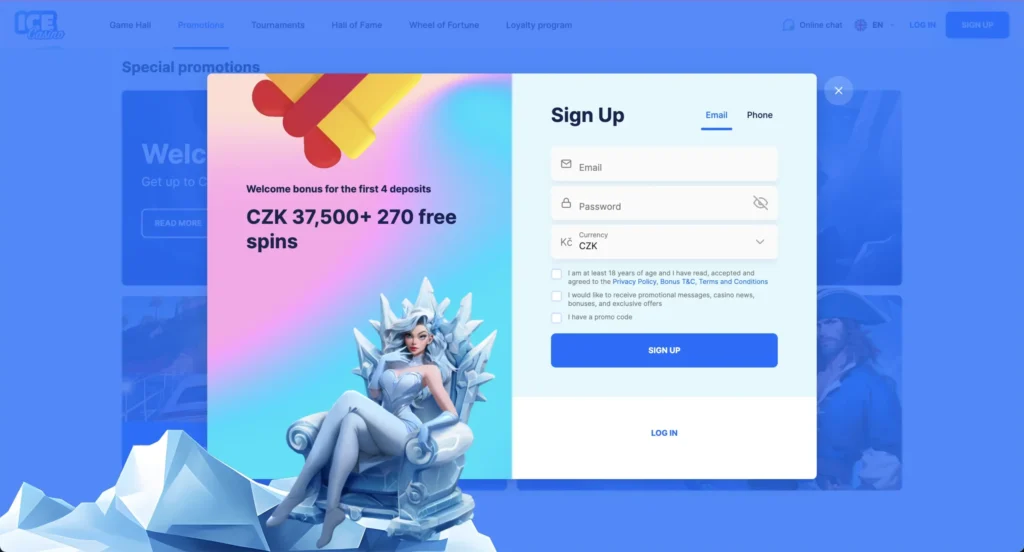 Přihlášení do Ice Casino