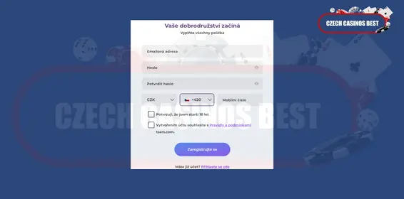 tsars online kasino registrace